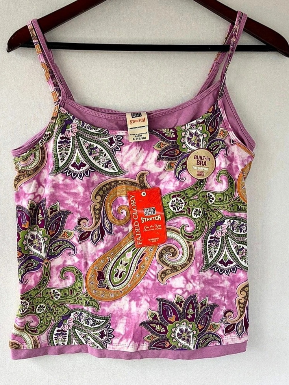 vintage y2k faded glory paisley tank top new pink Spaghetti Strap Womens Large